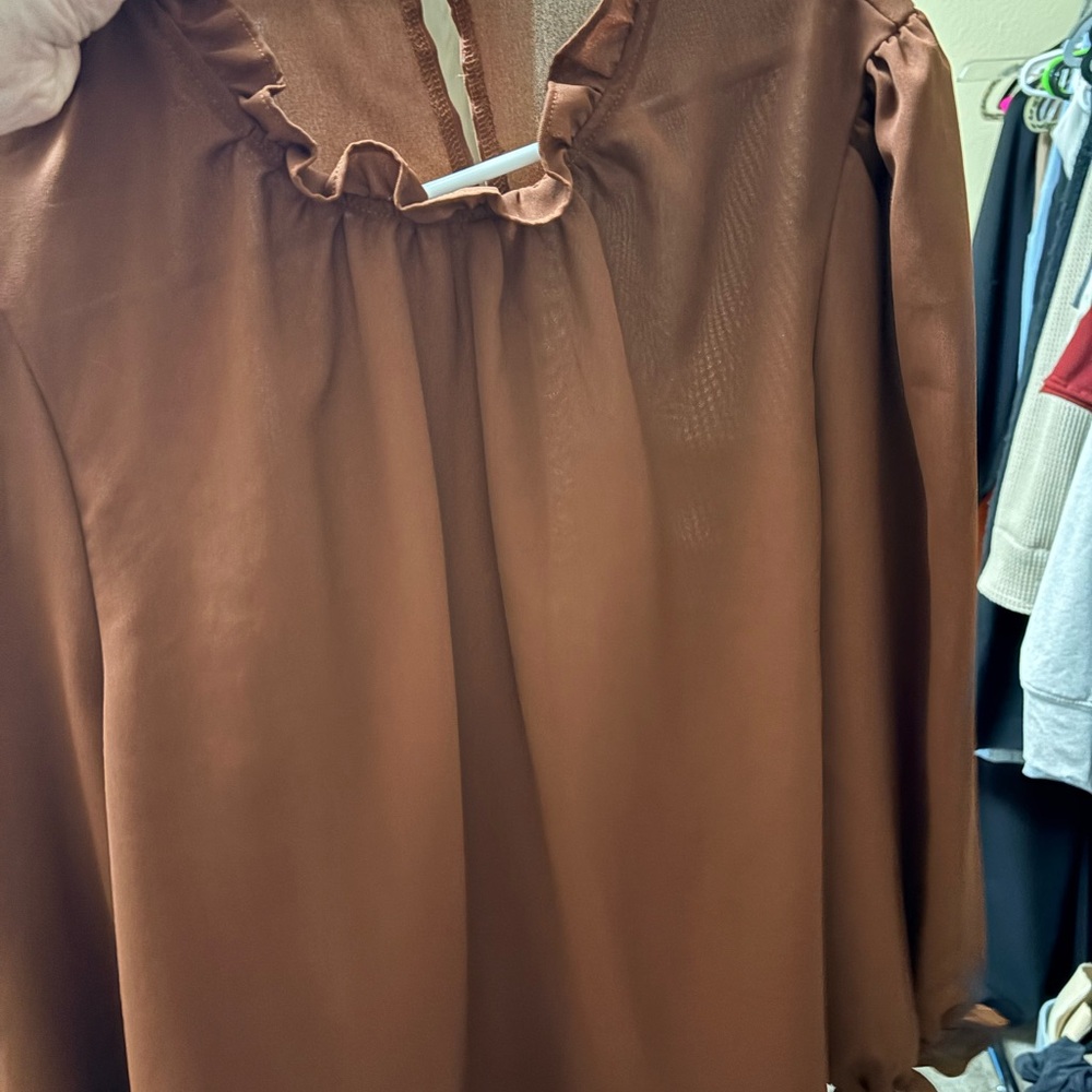 Express Chocolate Ruffle Blouse